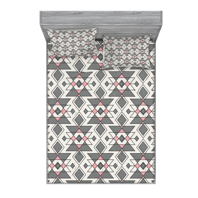 Microfiber Geometric Sheet Set, Queen Sheet Set with Fitted Sheet