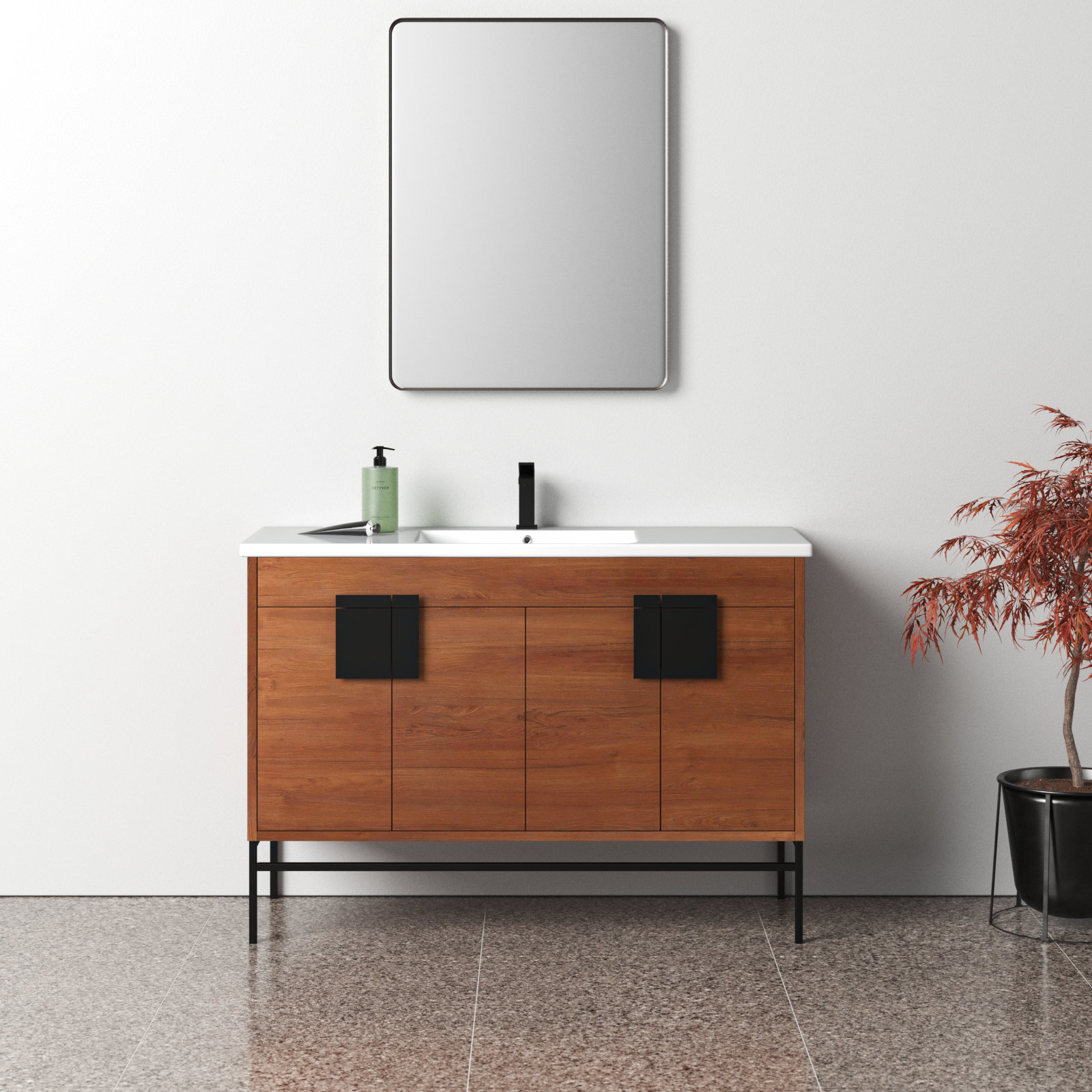 Maisie 48'' Single Bathroom Vanity, Black, Walnut