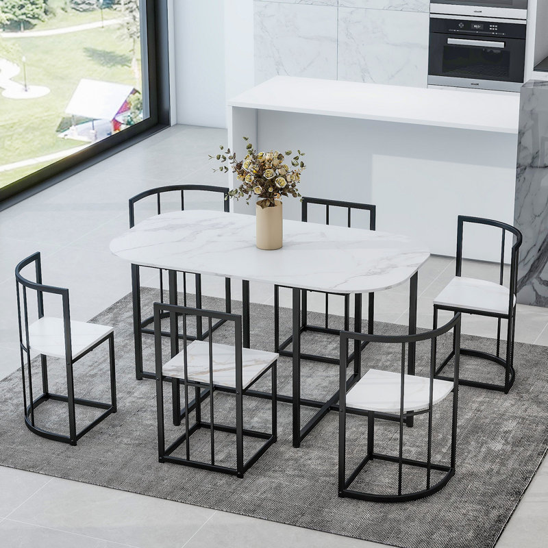 Ensemble de table de salle à manger 7 pièces Modern, Noir / blanc + noir, Black, Blanc et noir, Blanc et noir