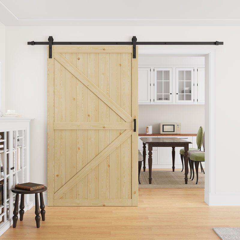 Porte de grange coulissante moderne de 84 po de hauteur | Peut être peinte en surface apprêtée | Porte de garde-robe avec trousse d'installation et quincaillerie à fermeture en douceur