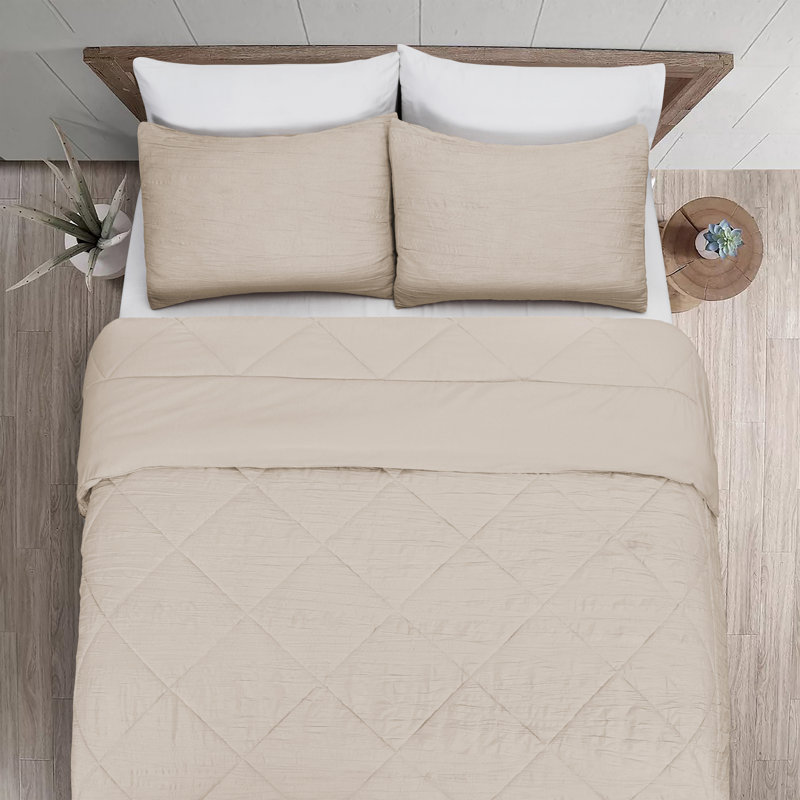 Ensemble d'édredon en microfibre 3 pièces Raneen, Édredon pour très grand lit + 2 très grandes ta, Beige