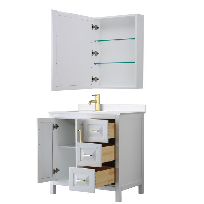 Daria 36'' W Vanity, White, Brushed Gold, Giotto Quartz