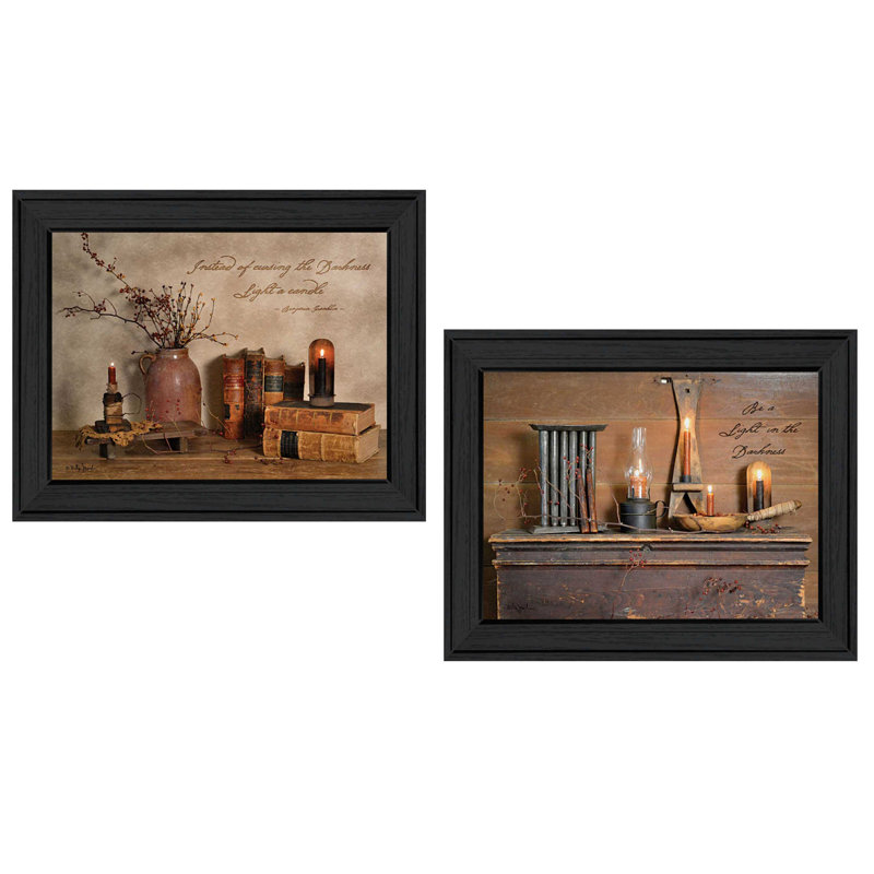 Rustic Candles and Books Framed Canvas Wall Art Set