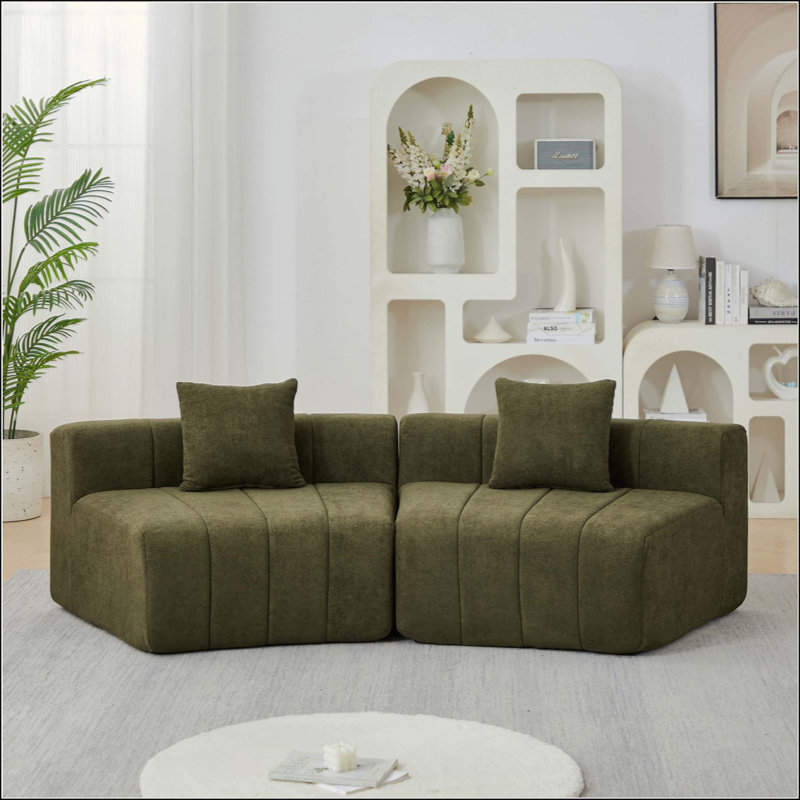 Canapé modulaire courbé Chenille, Vert