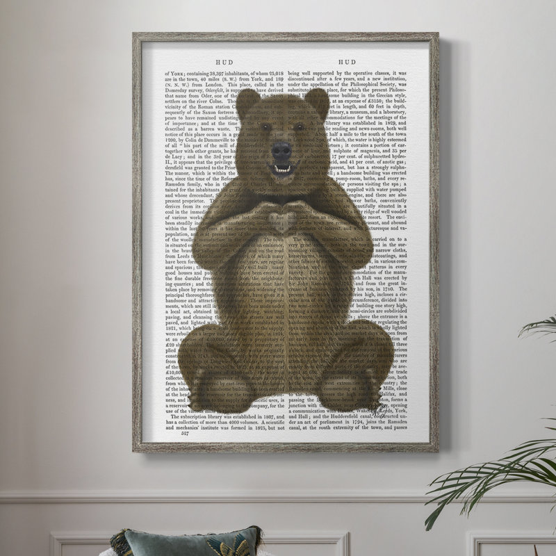Bear and Hand Heart Framed Print - Solid Wood