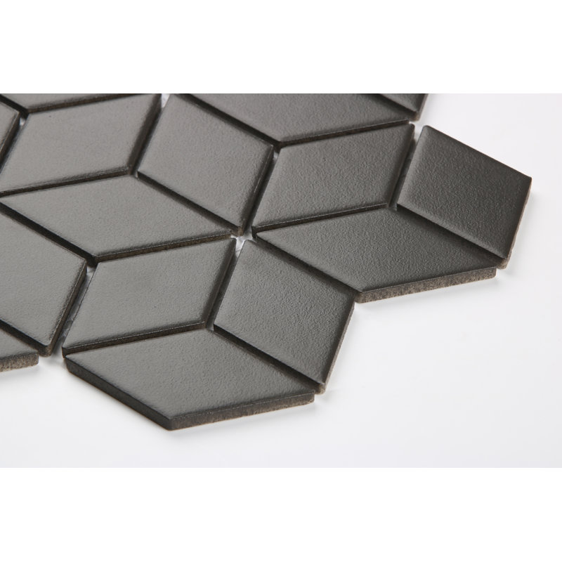 Perfection 1.75" X 3.13" Rhombus Porcelain Mosaic, Black