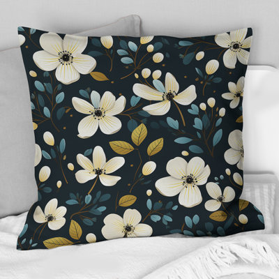 Minimalist Beauty Floral Motif en ivoire - Coussin décoratif imprimé floral
