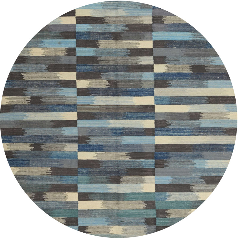 Tapis noir/gris/beige contemporain, Rond 6 pi