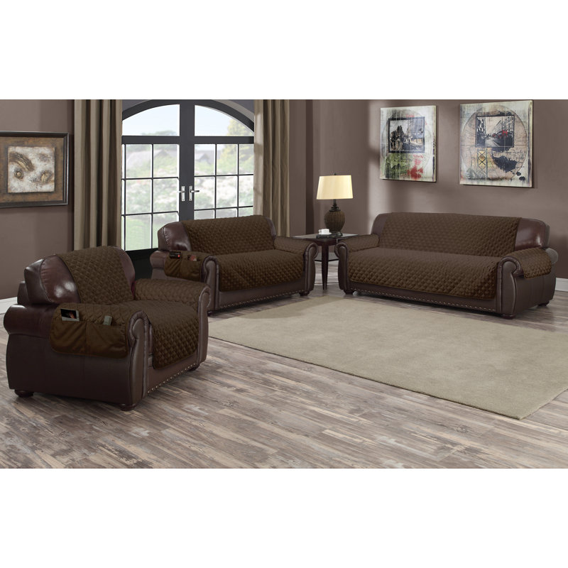 Housse pour canapé à coussins carrés/rectangulaires réversible, Chocolat / blanc, H 70,5 po x l 65 po x P 23 po