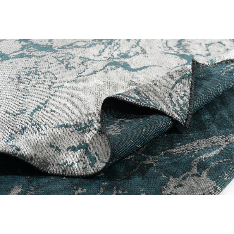 Rapture Abstract Cotton Gray/Teal Blue Area Rug, Rectangle 7'10" x 9'10"