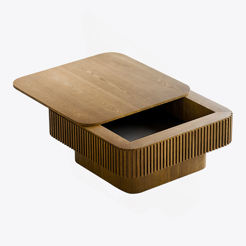 Table basse 31,5 po carrée avec rangement Table d'appoint moderne en placage de bois massif pour salon, chambre à coucher, appartement ou bureau, brun
