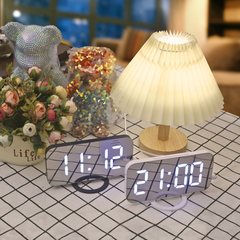 Digital Alarm Clock, Large LED Display, USB Charger, White