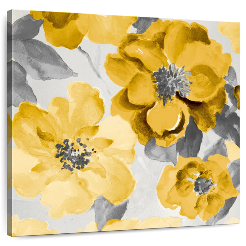 Harnek délicat floral jaune et gris I, H 33 po x l 33 po