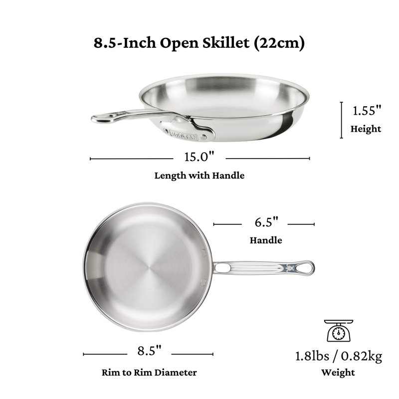 "V1: Probond® Luxe 5-Piece Professional Clad Stainless Steel Skillet Set 5-Piece Set  (8.5”Skillet, 3Qt Saucepans, And 3.5Qt Sauté)"