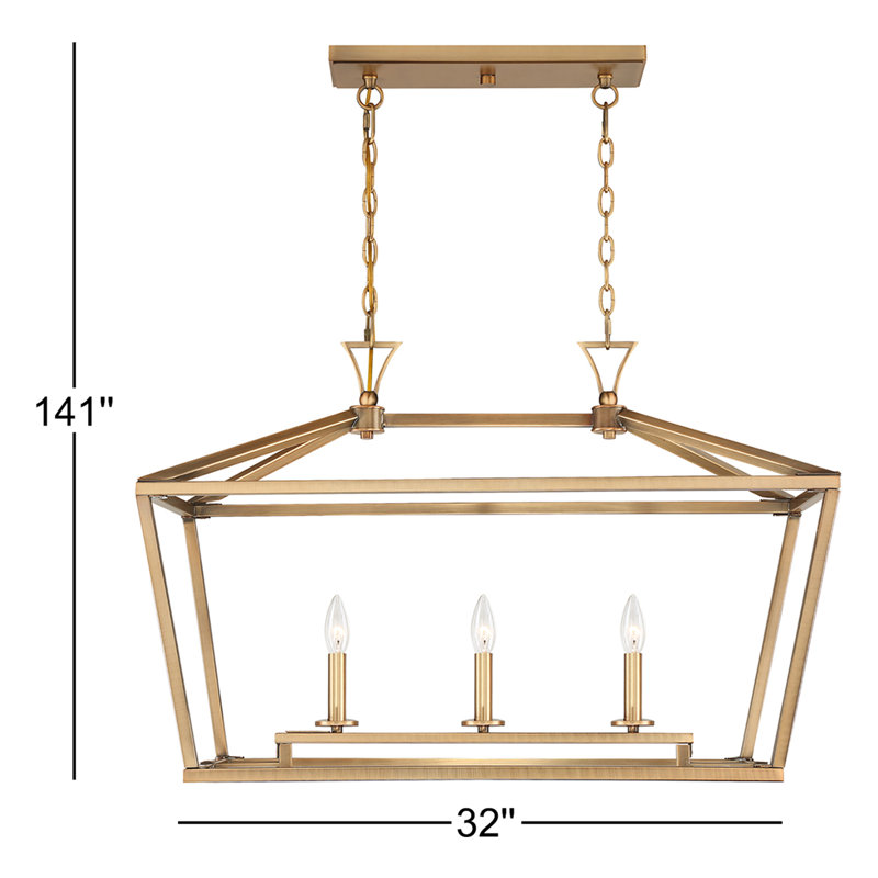Luminaire suspendu linéaire à 3 lumières pour îlot de cuisine Hastings, Laiton chaleureux