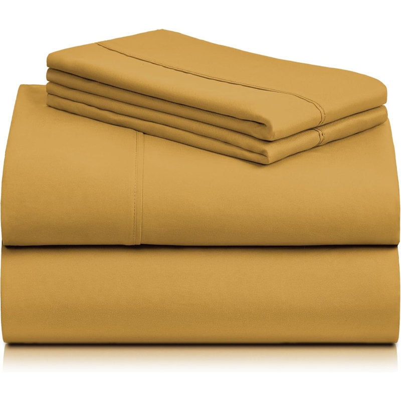 Ensemble de draps 4 pièces Luxclub, Ensemble de draps pour grand lit avec 2 taies d'or, Or médaillon