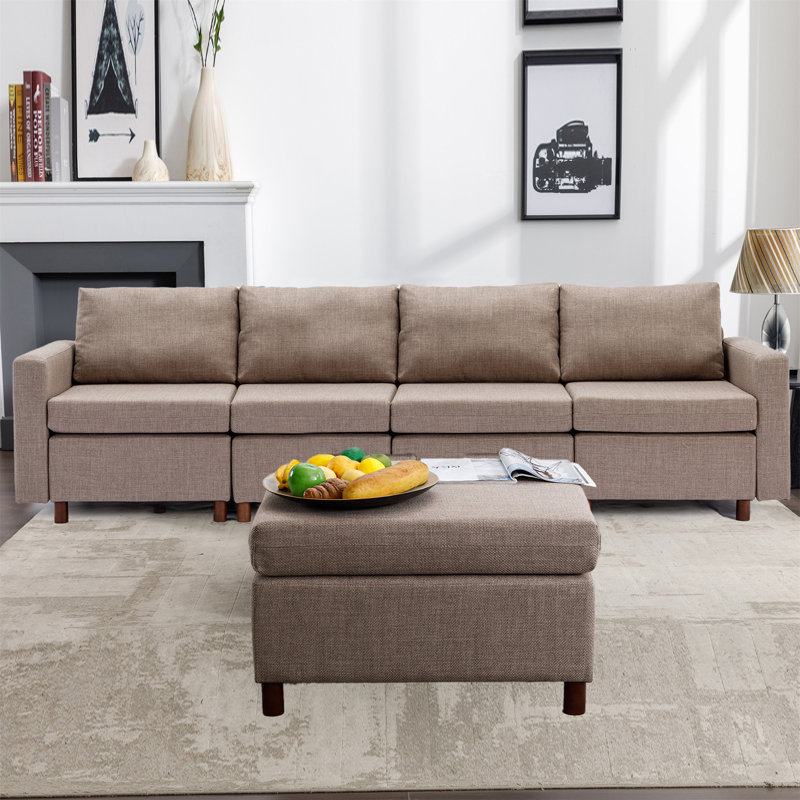 Aamaya Upholstered L-Shaped Sectional Reversible, Brown Linen Blend