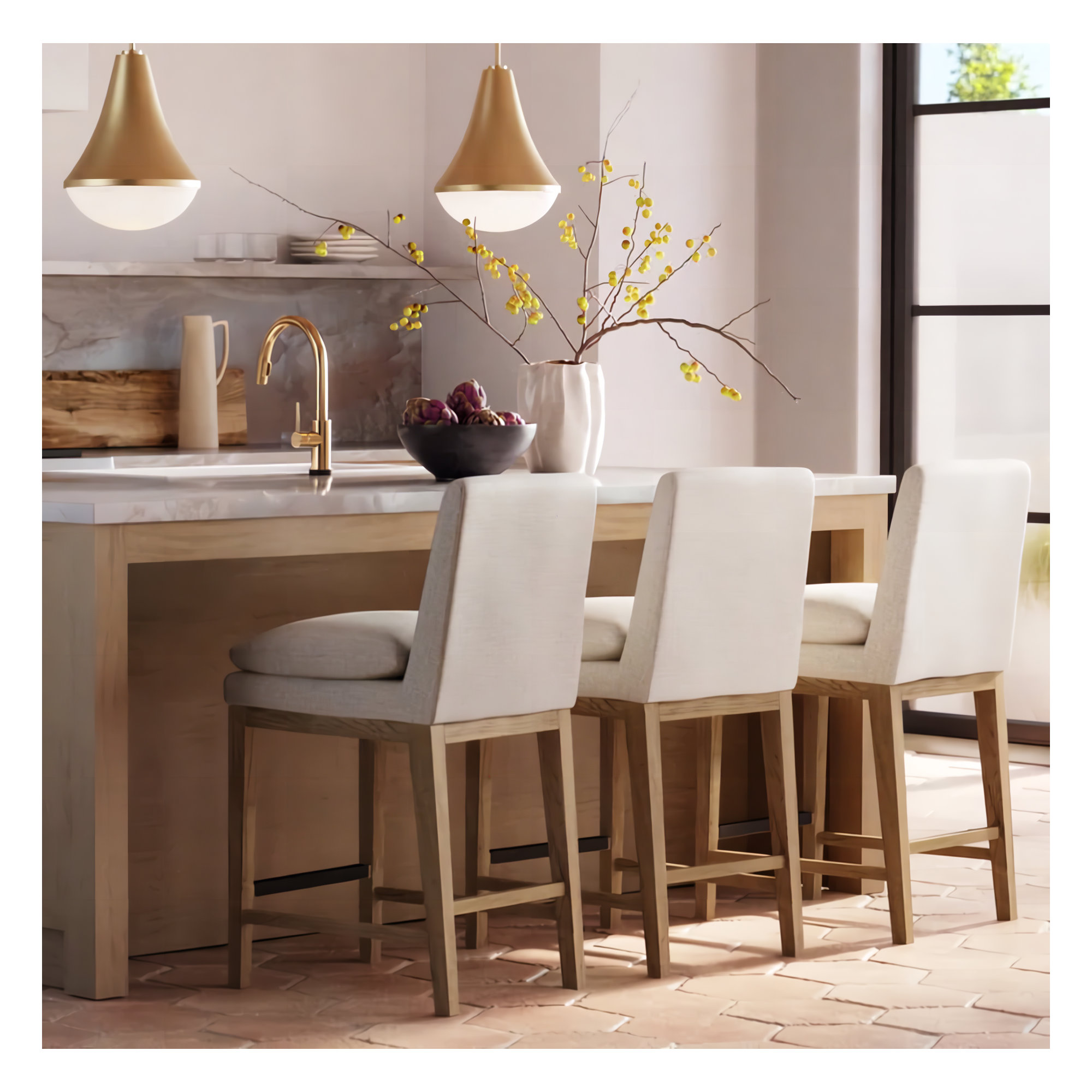 Bethea Upholstered Counter Stool, Effie Linen Performance Linen