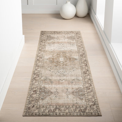 Jeccica Distressed Vintage Medallion Jute Blend Polyester Area Rug