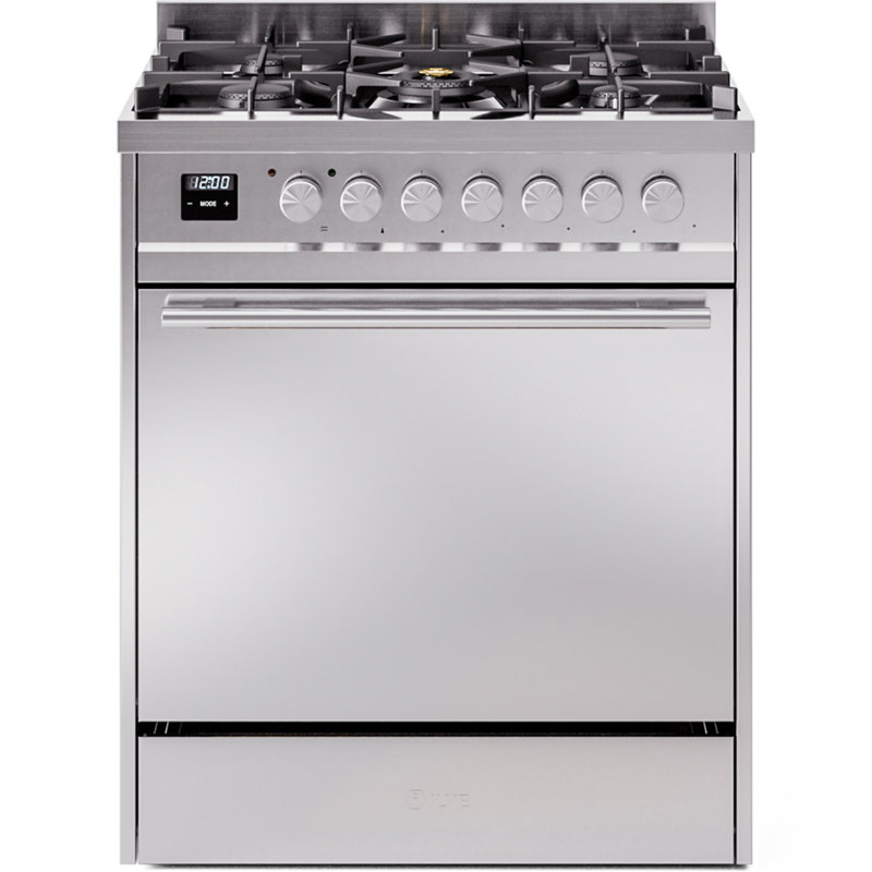  Ilve Professional Plus II 30 po à double combustible, 5 brûleurs scellés (porte pleine), Acier Inoxydable, Gaz naturel