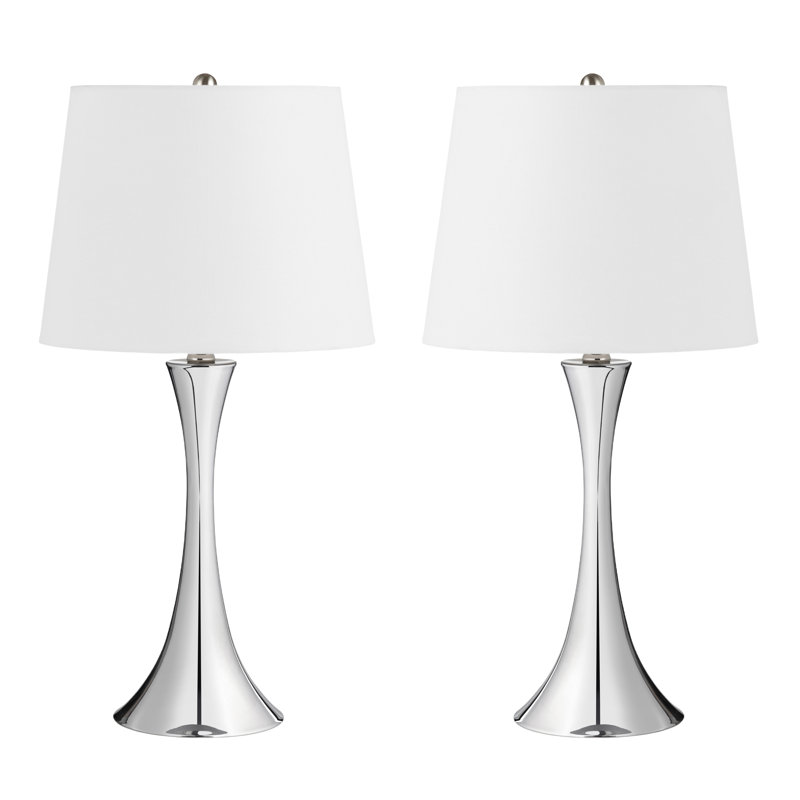 Set Of 2 Metal Table Lamp With Shade, Silver