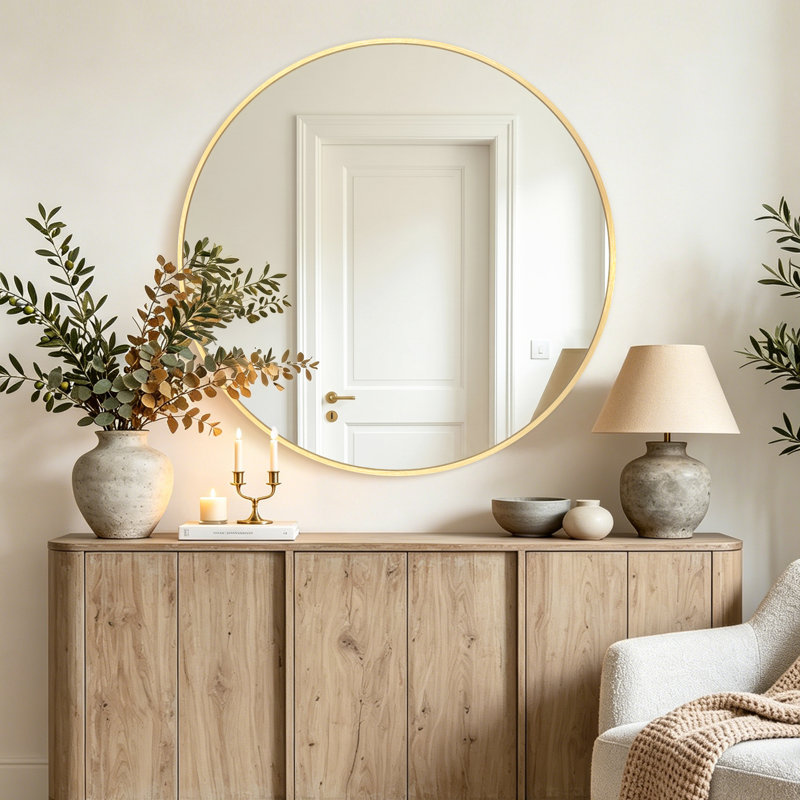 Pieterjan Metal Round Wall Mirror for Bathroom Mirror/ Vanity Mirror, 36" x 36", Brushed Gold