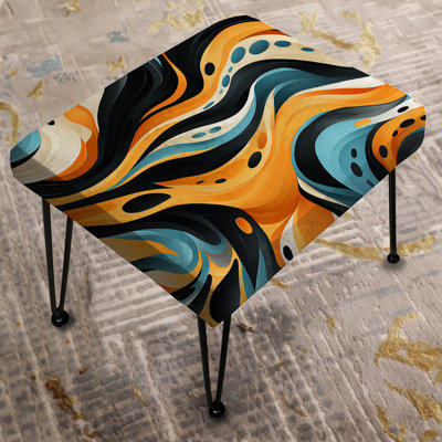 Retro Futurism In Orange And Blue Waves - Abstract Rectangle Ottoman