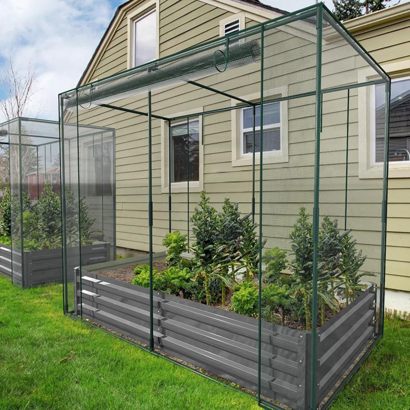 Galvanized Raised Garden Bed Kit W/Crop Cage Anti-Bird Netting Mesh Cover, 71" X 35.4" X 59" Large Metal Outdoor Planter Garden Boxes W/ 2 Roll-Up Zippered Doors