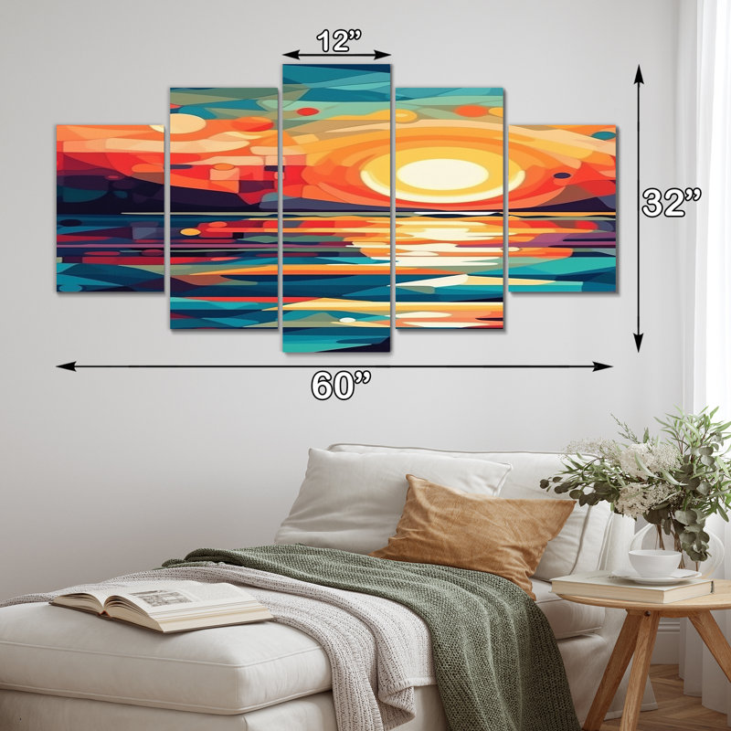 Coucher de soleil sur la plage Expressive Retro Colors II - Décoration murale plage - 5 panneaux