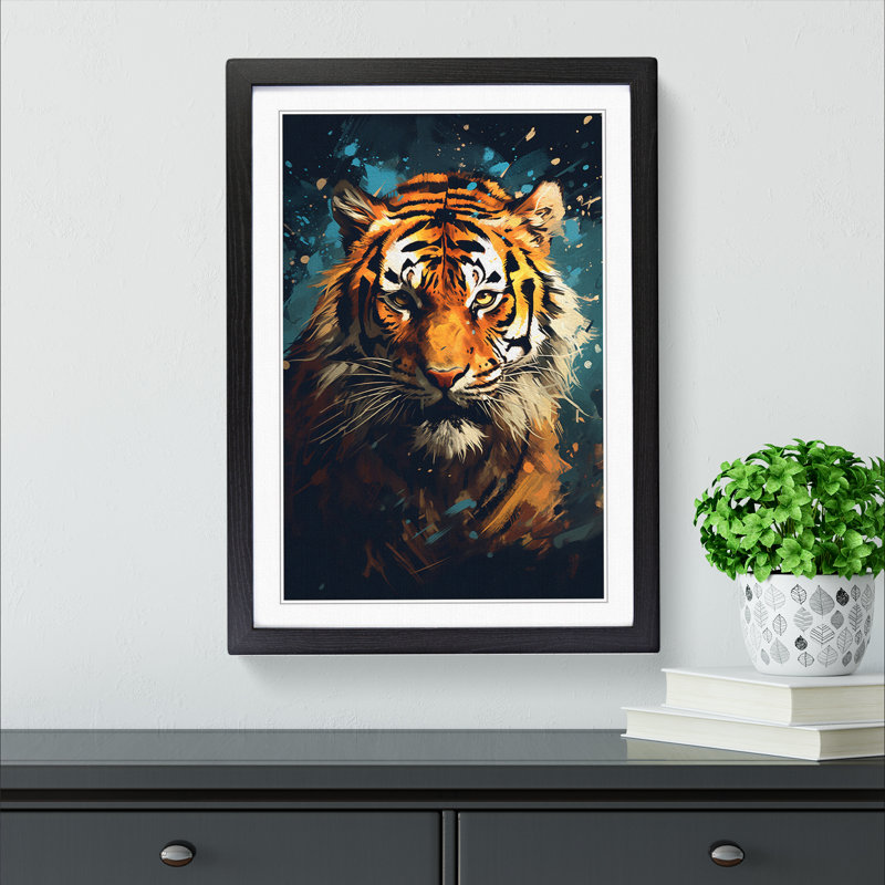 Tiger - Single Picture Frame Print on Wood, Black Framed, 34cm H x 25cm W