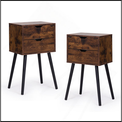 Table de chevet avec 2 tiroirs, tables de chevet avec pieds et rangement en bois massif, table de bout, table d'appoint, meubles de chevet pour chambre à coucher, salon