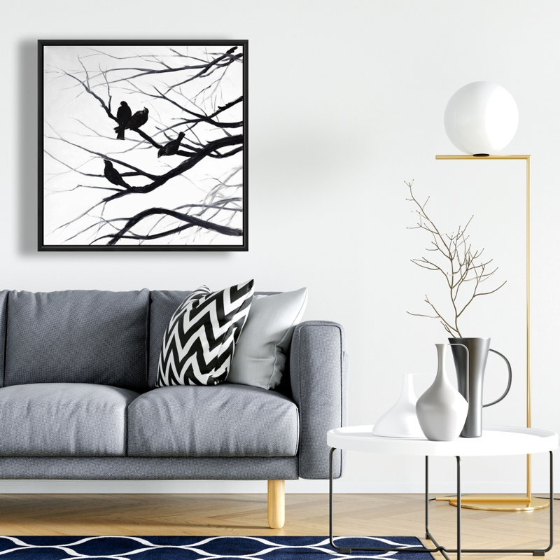 "Silhouette d'oiseaux et de branches", H 24 po x l 24 po