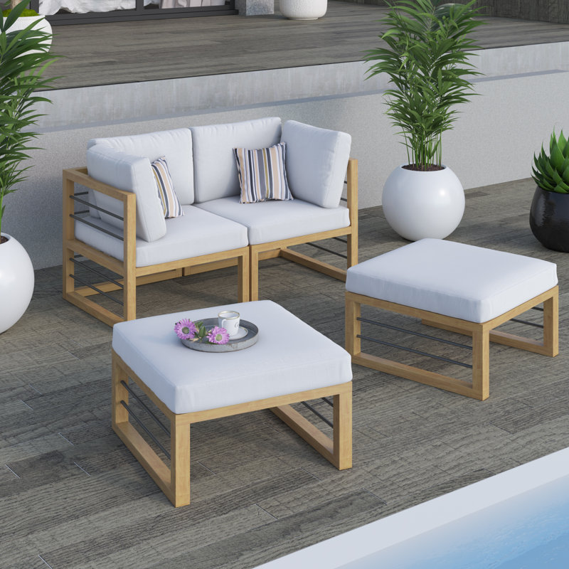 Ojeda 4-Piece Aluminum Outdoor Sectional Sunbed, Sail White Performance