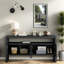 Modern 4-Door Console Table With Open Shelf And Natural Wood Grain-168395954