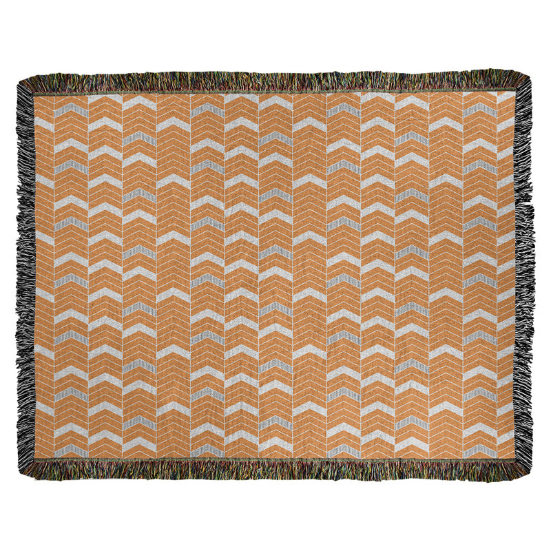 Couverture en coton tissé Rhonda, l 60 po x L 80 po, Orange et gris