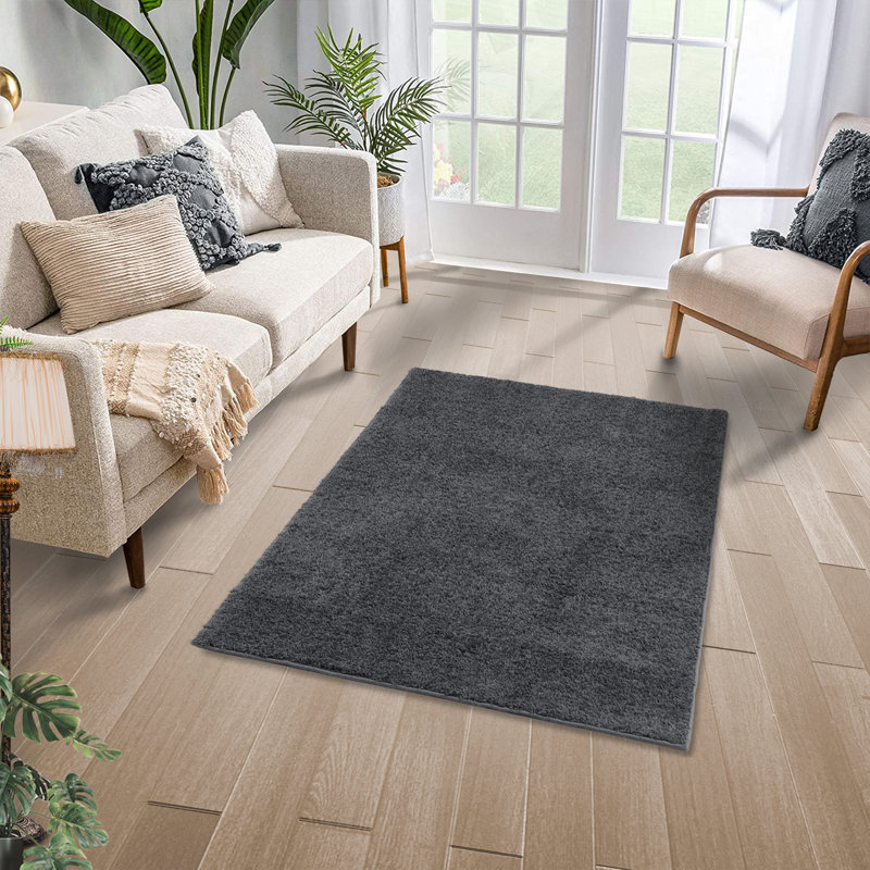 Tapis intérieur / extérieur gris foncé en polypropylène tissé à la machine Hailes, Rectangle de 5 pi x 8 pi