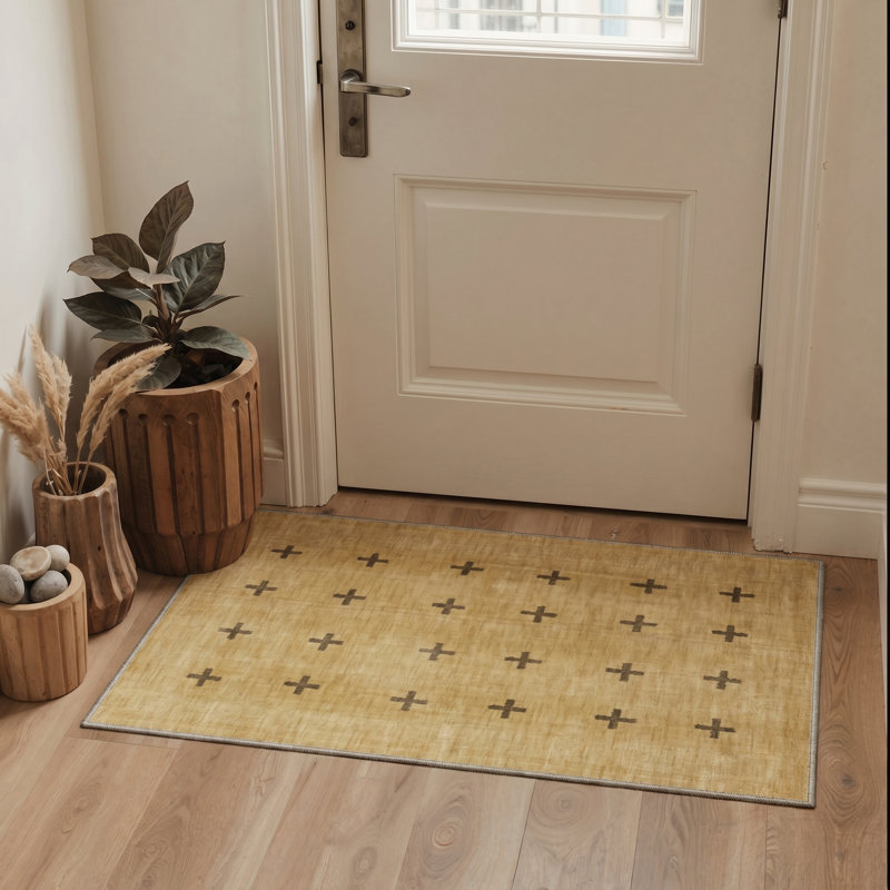 Tapis géométrique jaune neutre neutre lavable à la machine avec envers antidérapant, tapis abstrait moderne pour le salon et la chambre à coucher