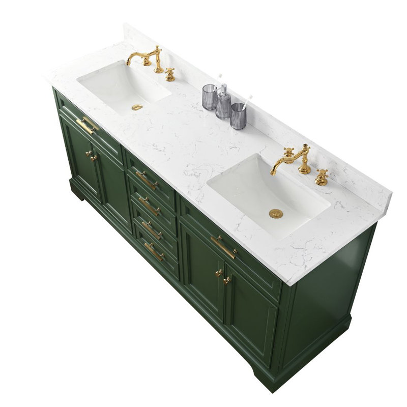 Thompson 72" W Double Bathroom Vanity, Evergreen/Brushed Gold