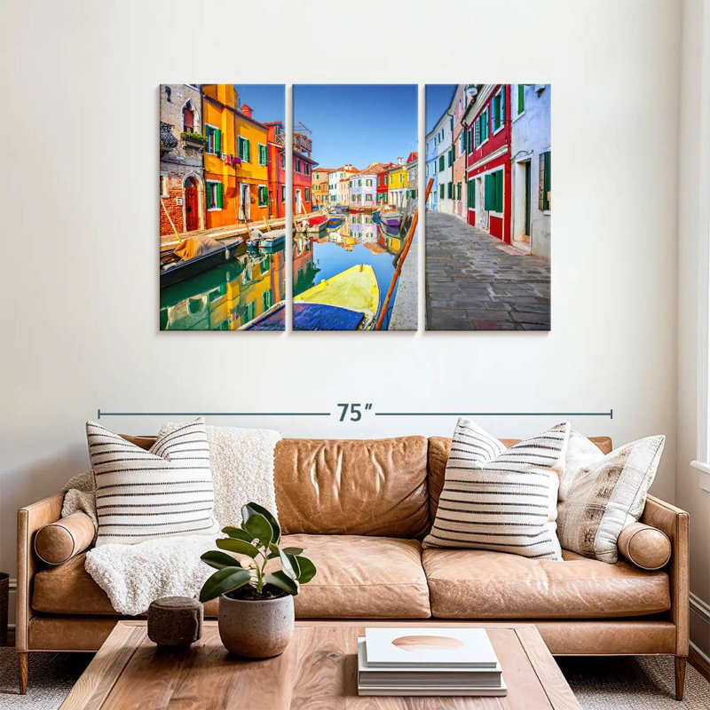 Bateaux Mehar et maisons à Burano, H 36 po x l 57 po