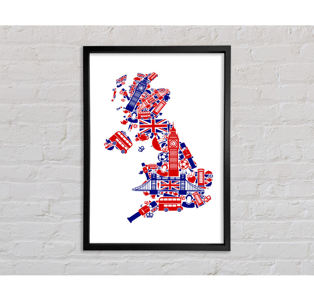 London Icons In The Shape Of The UK - Einzelne Bilderrahmen Kunstdrucke auf Leinwand