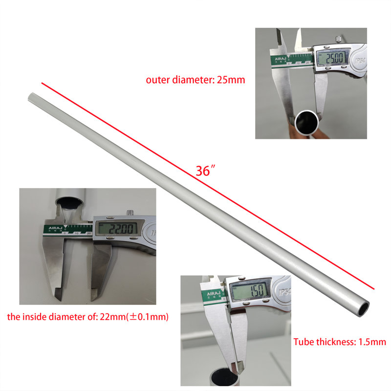 Aluminium anodisé sablé, tube rond sans soudure, tube droit en aluminium (Tolérances: +/- 0,2 mm), H 1 po x l 36 po x P 1 po