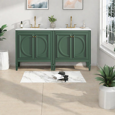 Modern 60" Double Vanity Sink Combo, Ceramic & Wood, Spacious Storage