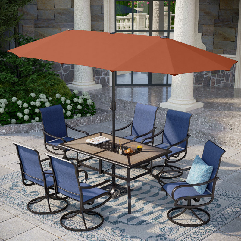 8 ensembles de salle à manger d'extérieur avec parasol 8 pièces, Rouge, Bleu