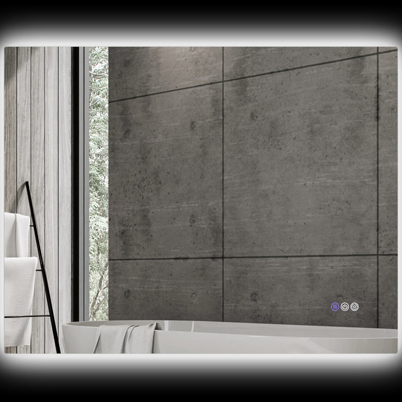 Miroir de salle de bain 35 po x 28 po avec brouillard, luminosité réglable, température de couleur réglable, mémoire, montage mural, horizontal / vertical, Cri90 +, film résistant, imperméable, lumières en aluminium, interchangeable, monté,