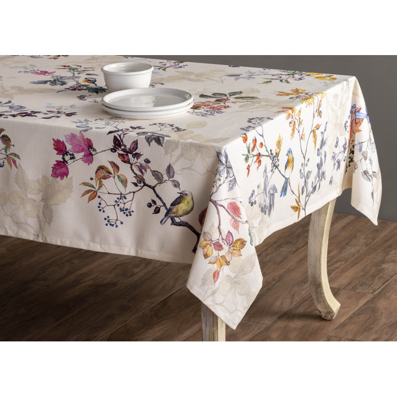 Floral 100% Cotton Christmas Tablecloth, Beige, 72" x 54"