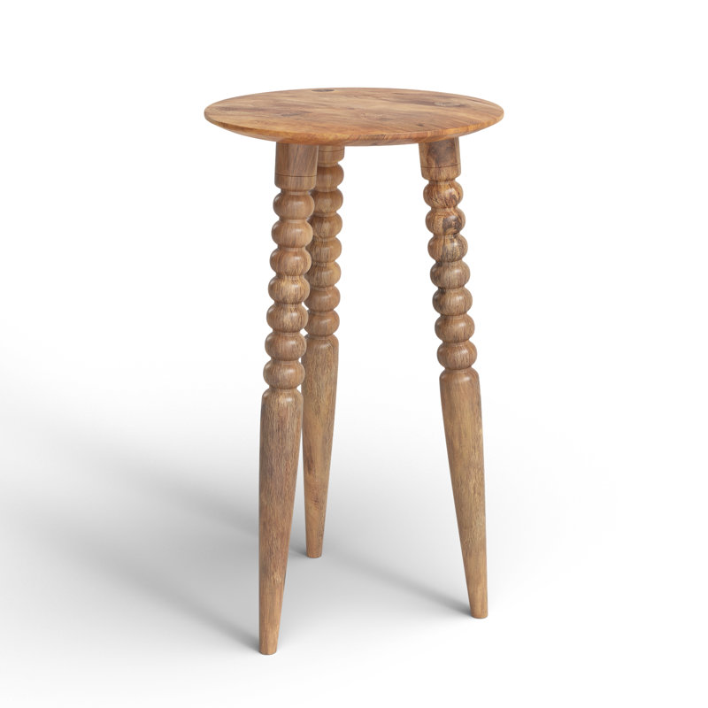 Warm Natural Wood Round Accent Table with Sculpted Legs