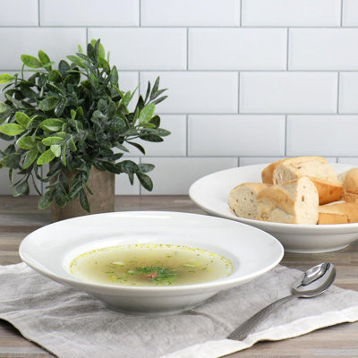 2 Piece 20oz Fine Ceramic Entree Bowl Set, White Soup Pasta Bowls, Dishwasher Safe