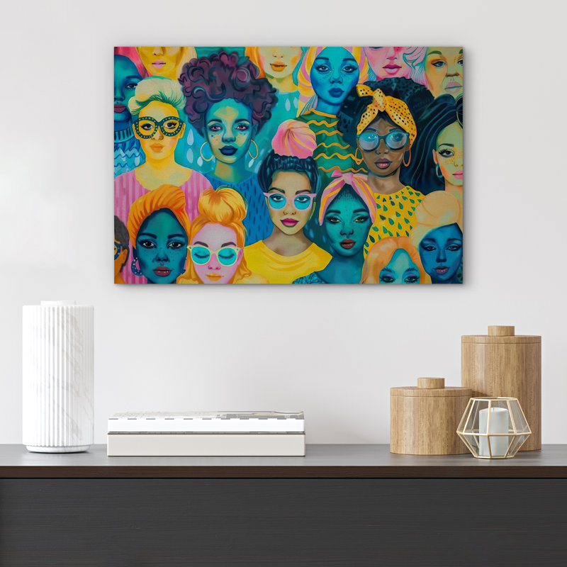 «Pop Urban Street Yellow Blue Girls», Portrait Vibrant Colorful, Toile tendue, H 12 po x l 18 po