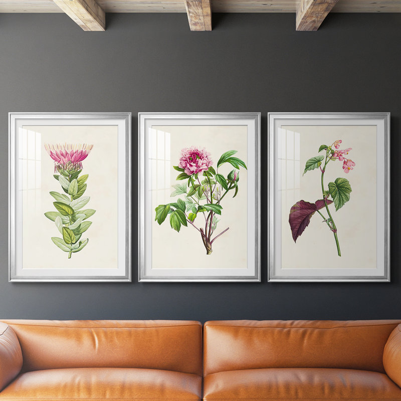 «Pretty Pink Botanicals IV», reproduction encadrée sur mesure de qualité supérieure - 3 pièces
