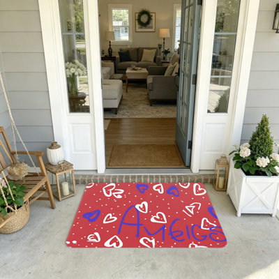 Tapis de bienvenue aux États-Unis avec motif de cœurs rouges et bleus 20 x 32 po pour ambiance de Festival patriotique